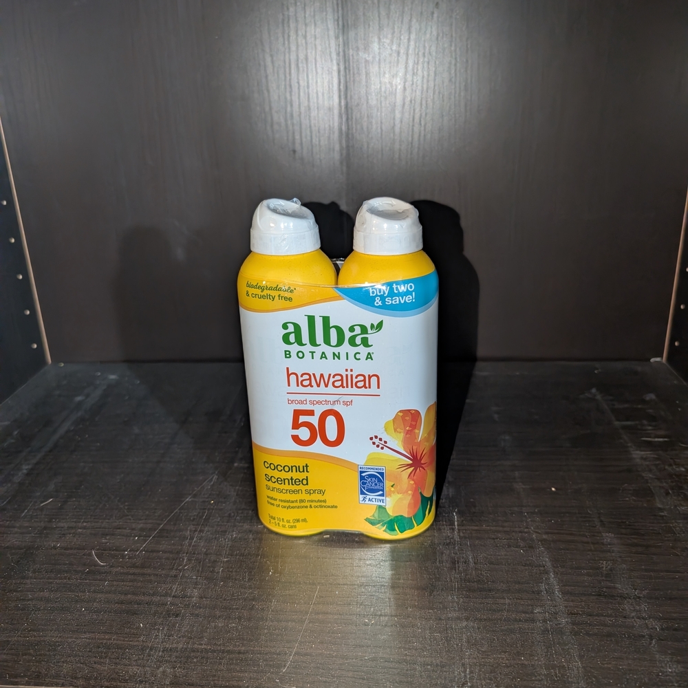 ~Alba Botanica Hawaiian Coconut Sunscreen Spray, SPF 50. 2 Pack Exp 01/2026.